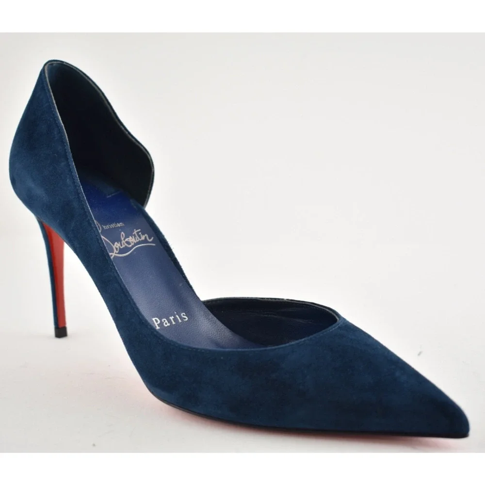 Christian Louboutin Iriza 85 Last Night Navy Blue Suede D'orsay Heel Pump 39.5